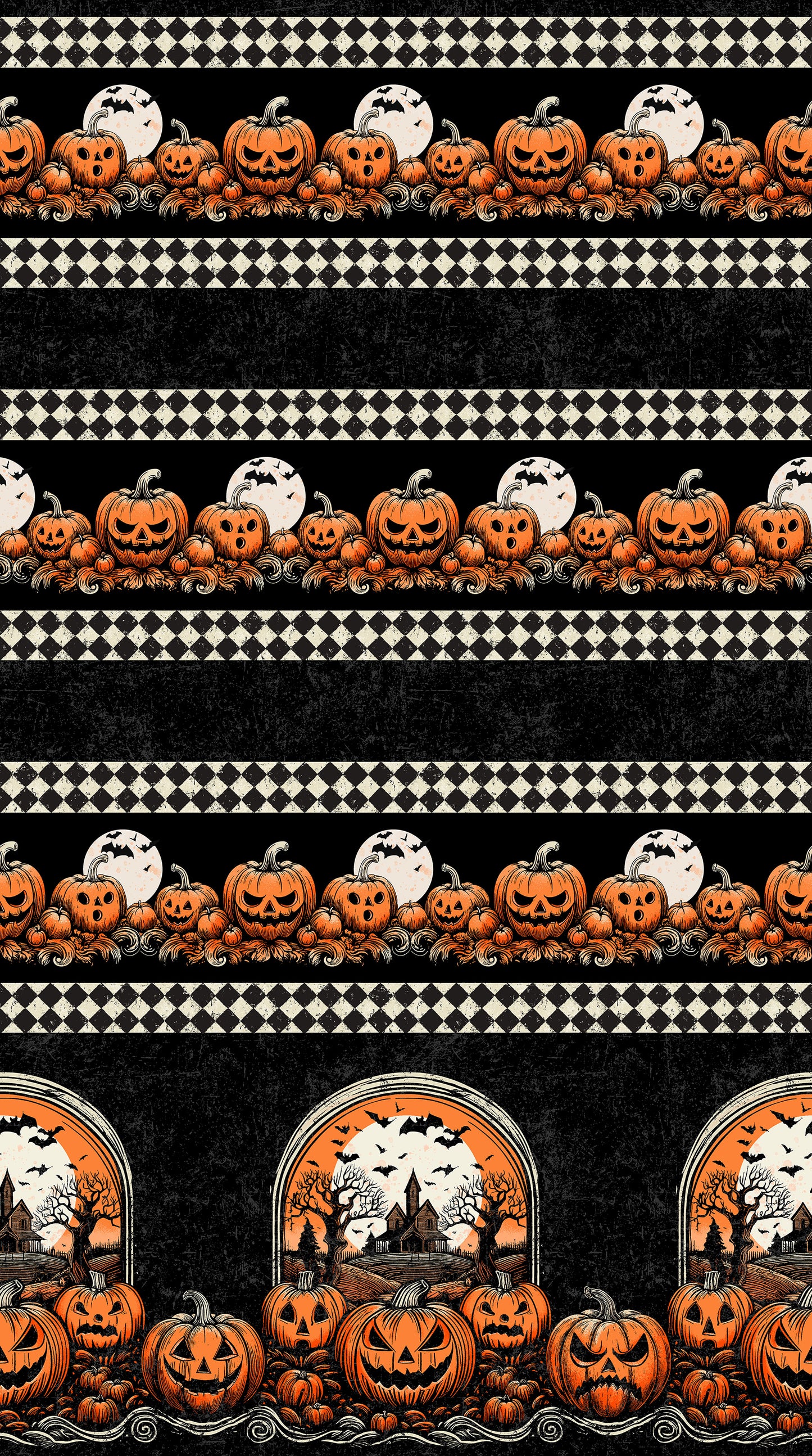 10718-99 Haunted Hollow BORDER STRIPE By Patrick Lose for Northcott Fabrics Sold By the Half Yard