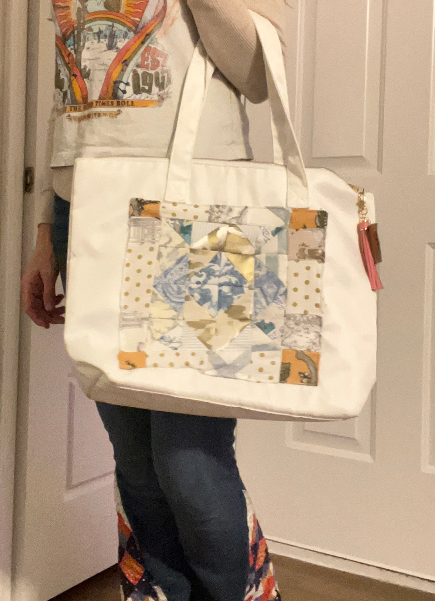 Patchwork Tote Blue and Gold