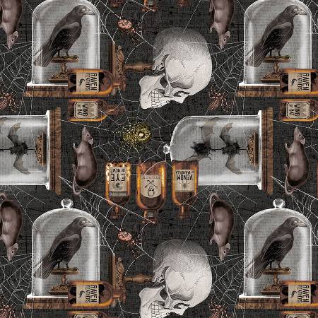 2724-99 Spooky Vibes Charcoal Halloween Motif Fabric by Blank Quilting Sold by the Half Yard