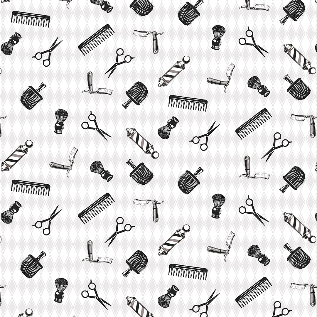 3106-01 HIPSTER BARBER INSTRUMENTS Blank Quilting Fabric Sold by the Half Yard