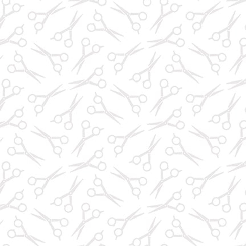 3112-01W HIPSTER Scissors White Barber by Blank Quilting Fabric Sold by the Half Yard