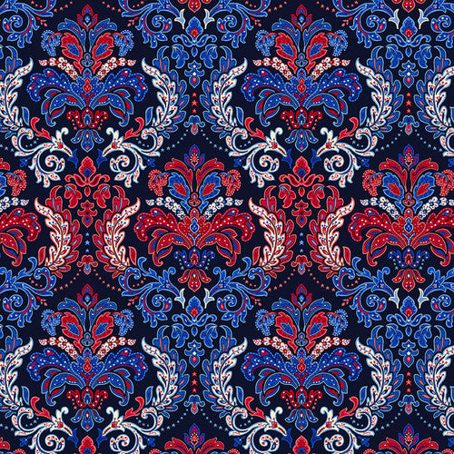 Liberty Hill Damask NAVY by Color Principle for Henry Glass Fabric Sold by the Half Yard