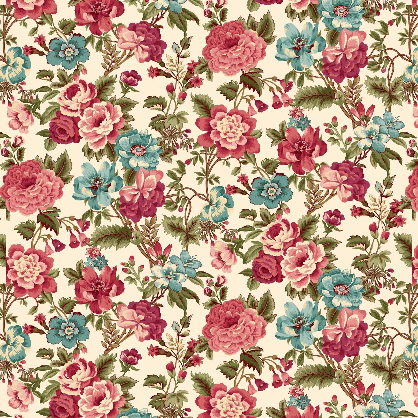 3357-44 Master Floral CREAM Mariakerke BY Michelle Yeo for Henry Glass