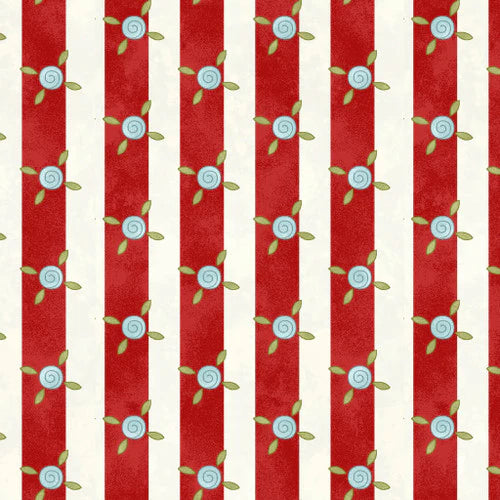 3399-48 STRIPE CREAM RED Pocket Full of Posies by Gail Pan for Henry Glass