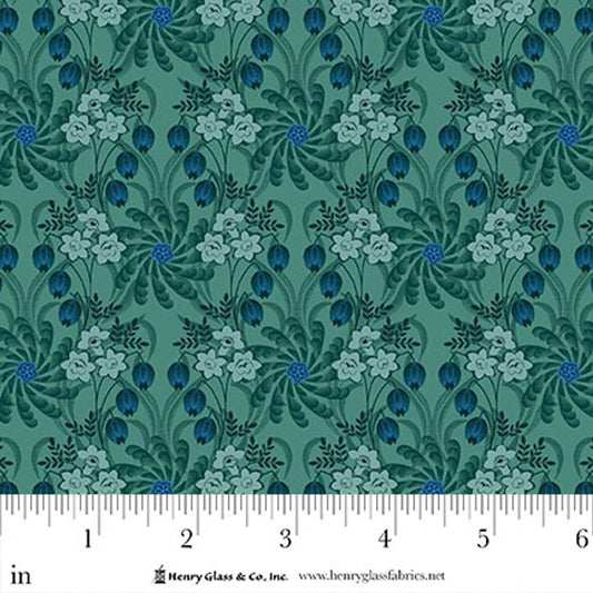 3477-76 Philomena Light Turquoise Medallion and Lilies BY Michelle Yeo for Henry Glass