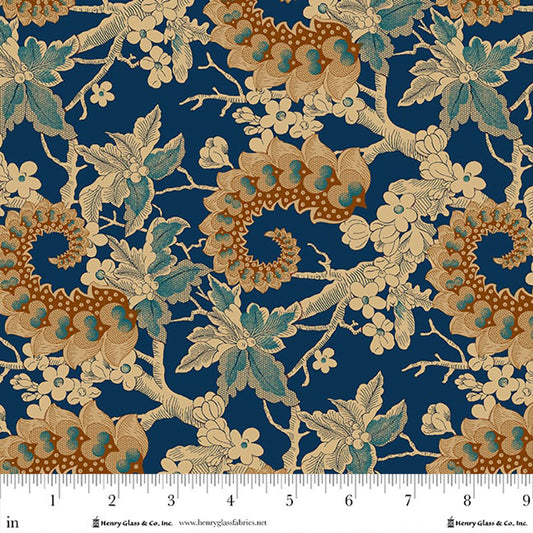 3480-73 Prussian Blue Sienna Quirky Swirls BY Michelle Yeo for Henry Glass