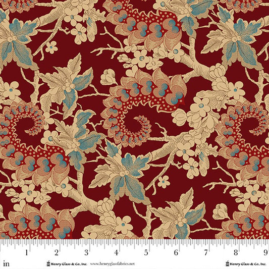 3480-87 Prussian Red Teal Quirky Swirls BY Michelle Yeo for Henry Glass
