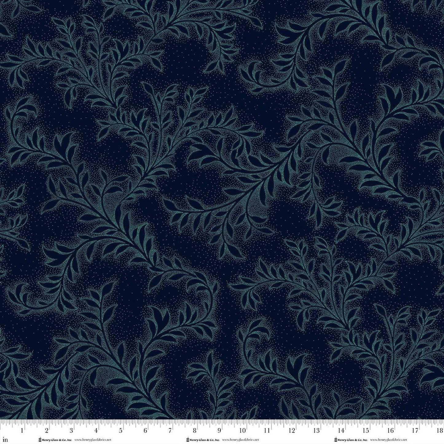3485-77 Prussian Blue Background Vines BY Michelle Yeo for Henry Glass