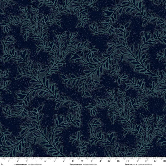 3485-77 Prussian Blue Background Vines BY Michelle Yeo for Henry Glass