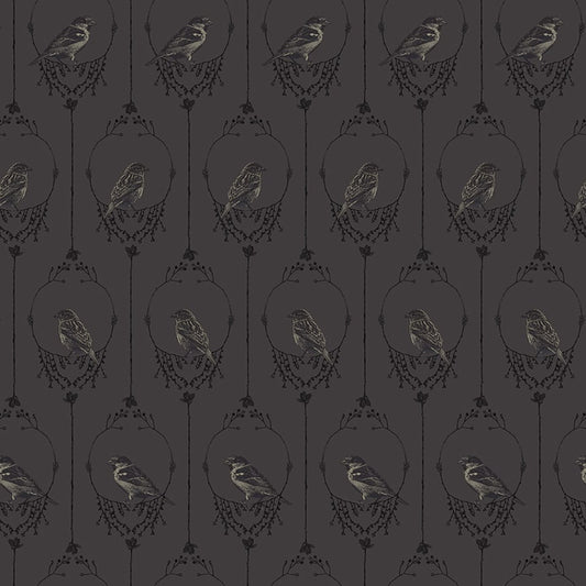 3533-99 Nature's Whisper BLACK Birds in a Cage  by Carissa Bordeleau for Blank Quilting Fabric