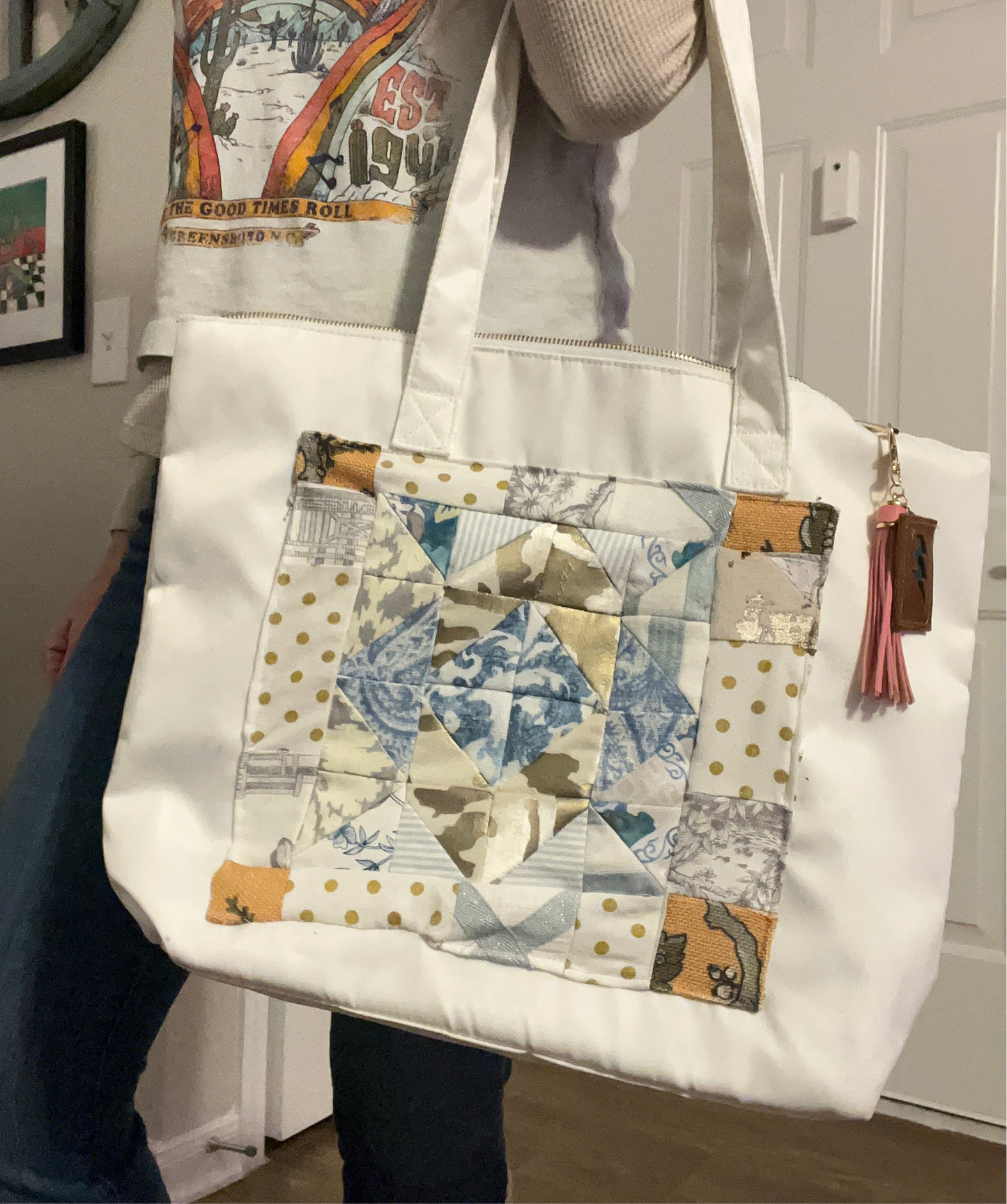 Patchwork Tote Blue and Gold