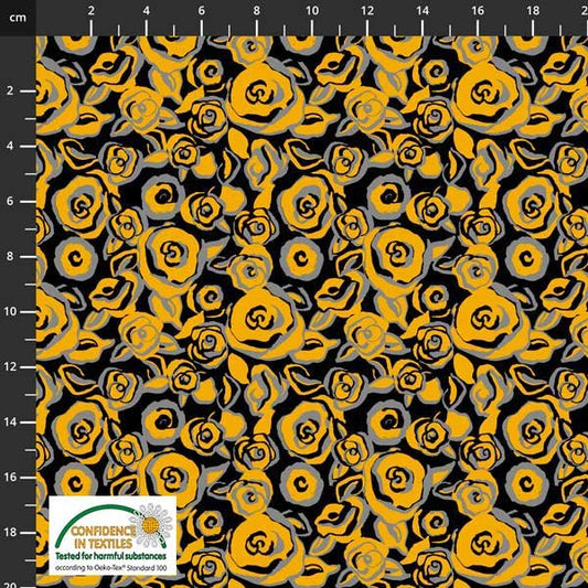 935-01 Flower Sketches Yellow Navy by STOF Fabric