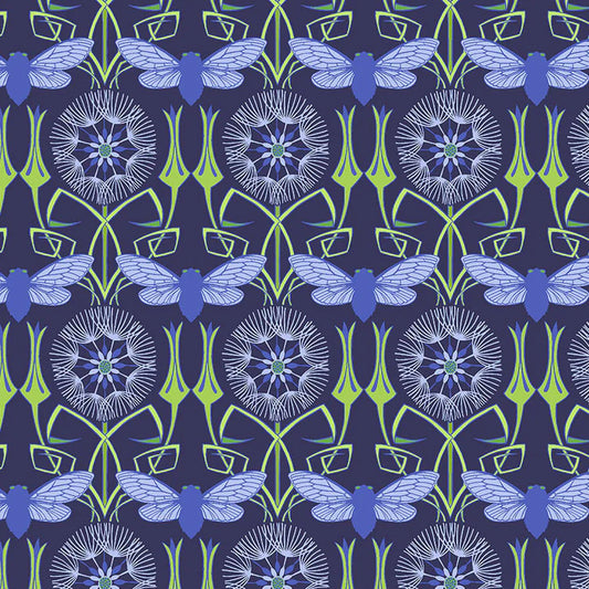 Goats Beard BLUE Flower Dance by Jane Sassaman Fabric Sold by the Half Yard