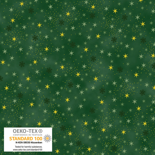 Christmas Star Green Gold by STOF Gold Metallic Fabric Sold by the Half Yard
