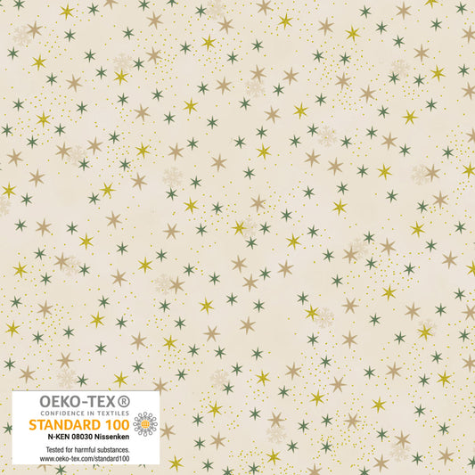 Christmas Star Cream and Gold by STOF Gold Metallic Fabric Sold by the Half Yard