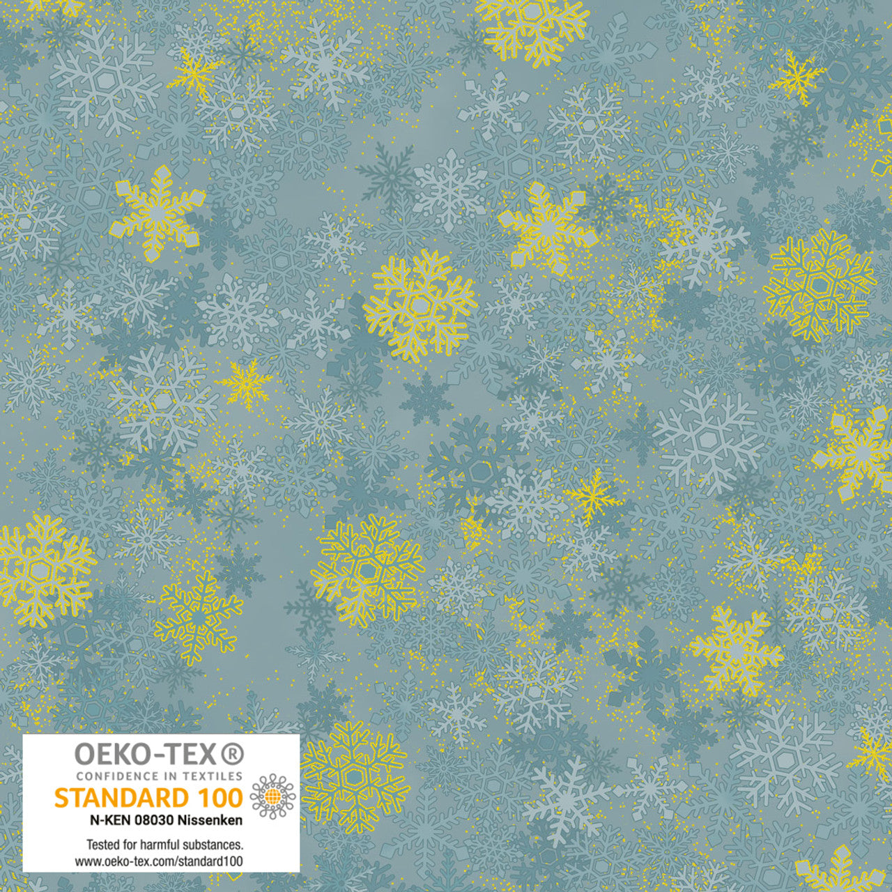 4592-017 Snowflake Teal Gold by STOF Gold Metallic Fabric Sold by the Half Yard