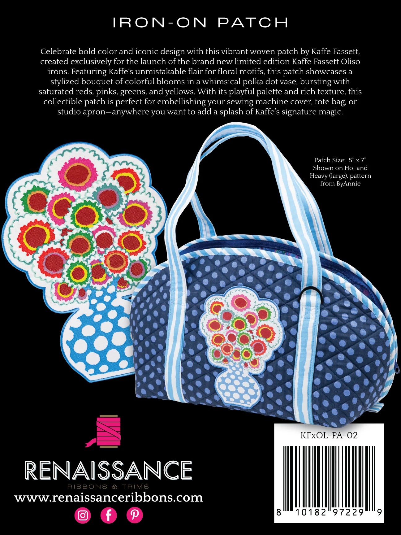 KAFFE FASSETT X OLISO - BOUQUET IRON-ON WOVEN PATCH - 5" X 7" by Renaissance Ribbons