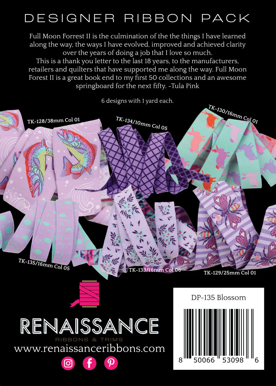 Full Moon Forest II Blossom DESIGNER Ribbon PACK by Tula Pink for Renaissance Ribbons