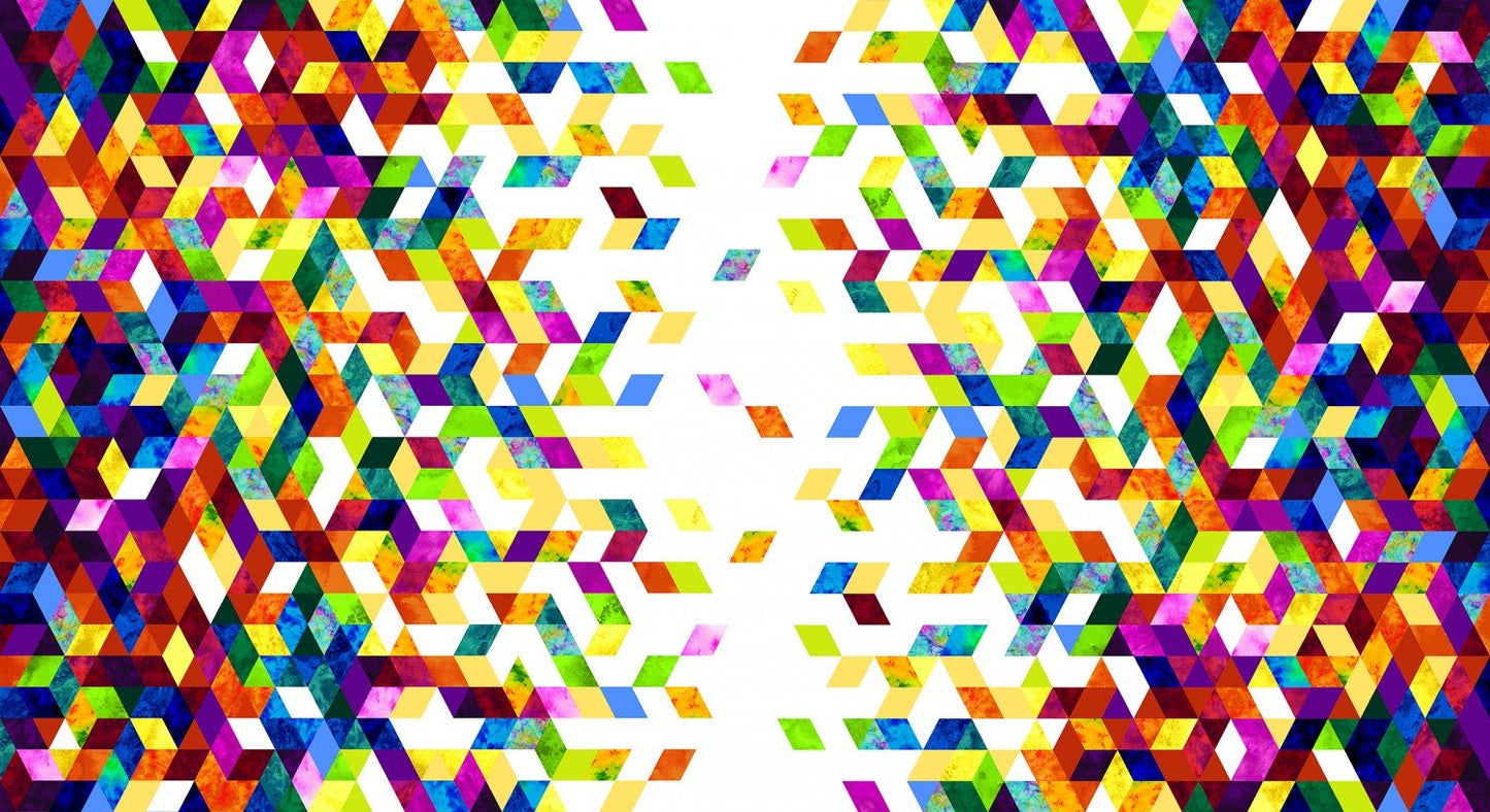 6245-11 GEOFETTI 2 Cubes Rising Border White Multi for Studio E Fabric