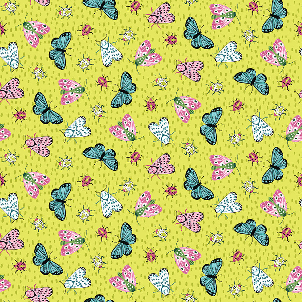 7381-64 Tropical Menagerie LIME SMALL BUTTERFLIES AND MOTHS Studio E Fabric