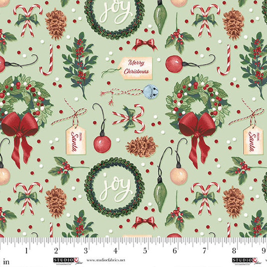8312-66 CHRISTMAS VILLAGE CHRISTMAS DECOR GREEN Rebecca Canale for Studio E Fabric