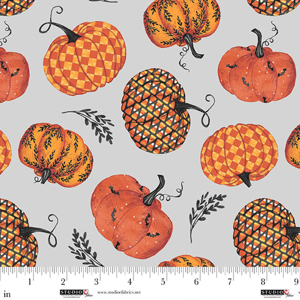 8323-09 PARANORMAL PARADE Light Gray Pumpkins by Beth Reed for Studio E Fabric