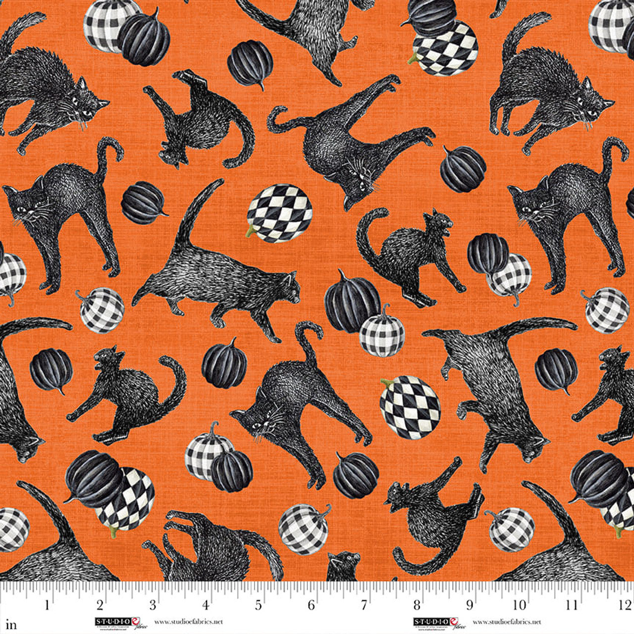 8342-33 FEAR FACTORY Cat Toss Orange by Lena Art Studio for Studio E Fabric