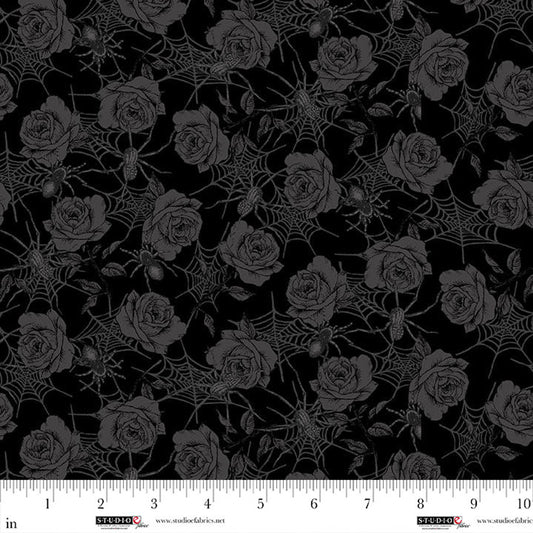 8344-99 FEAR FACTORY Rose and Spider Toss Black by Lena Art Studio for Studio E Fabric