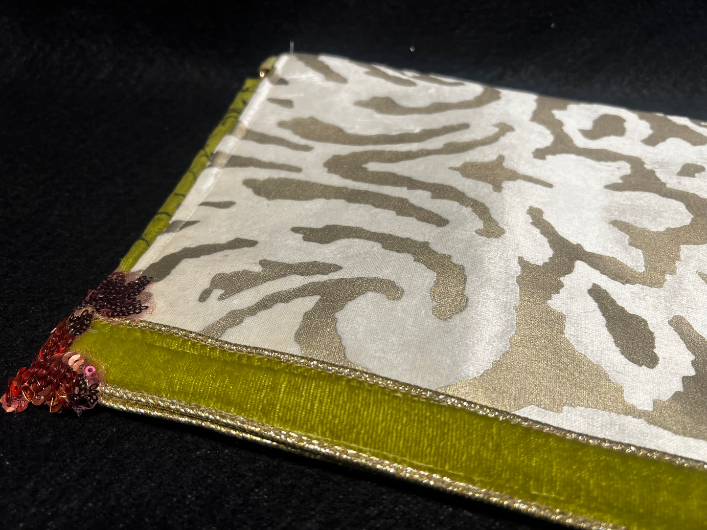 Envelope Purse GILDED GREEN Brocade Clutch with Metallic Velvet and Sequin Appliqué