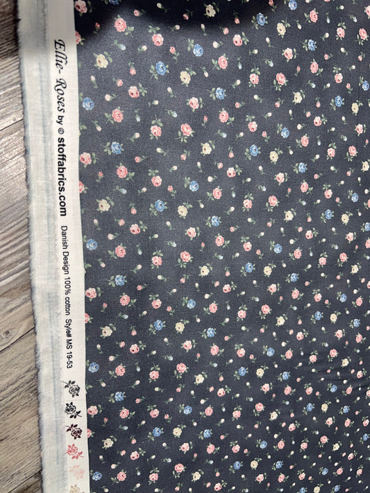 4501-335 Ellie Rose Navy Microfloral Fabric by Stof for Blank Quilting