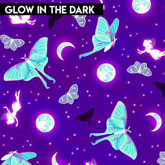 Magic Moon Garden - Moths and Moons Purple Glow in the Dark | 787G-55 for Henry Glass
