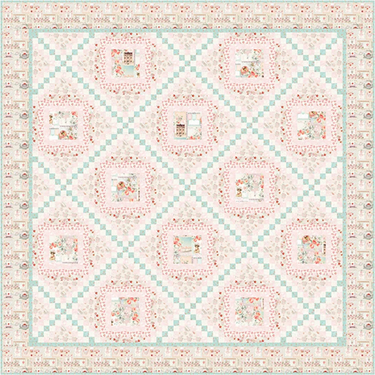 Chain Irlandaire Quilt made with Fruits and Blossoms fabric