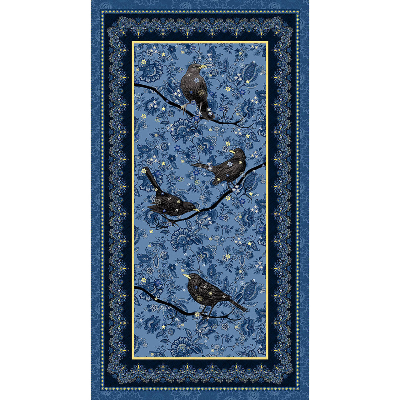 3209p-77 Black Birds Calling Panel Navy by Henry Glass
