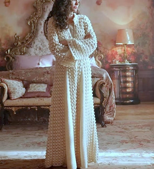 Crochet long Cardigan White