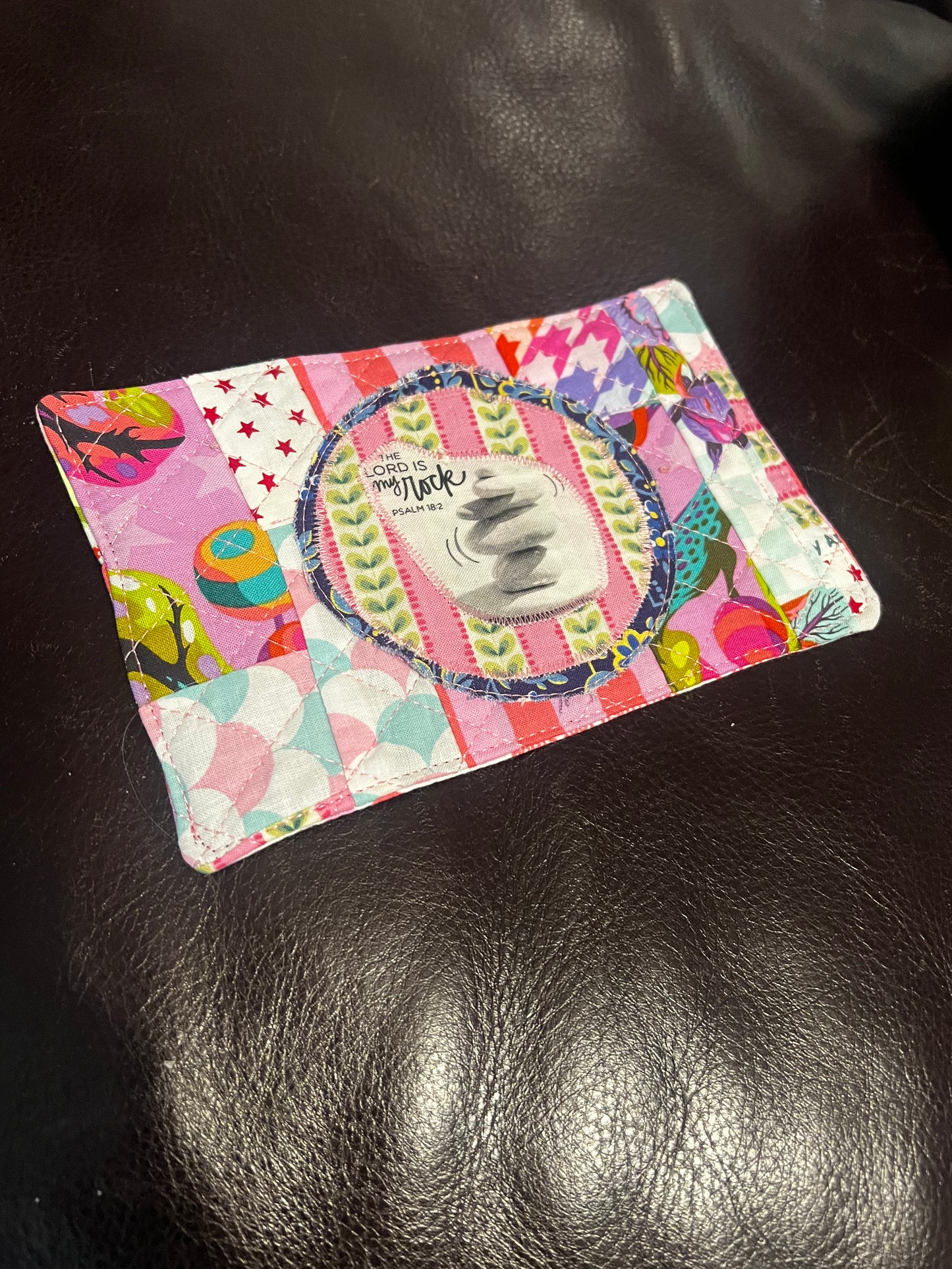 Tula Pink You ARE MY ROCK Scrappy Quilted Mug Rug Bible Verse