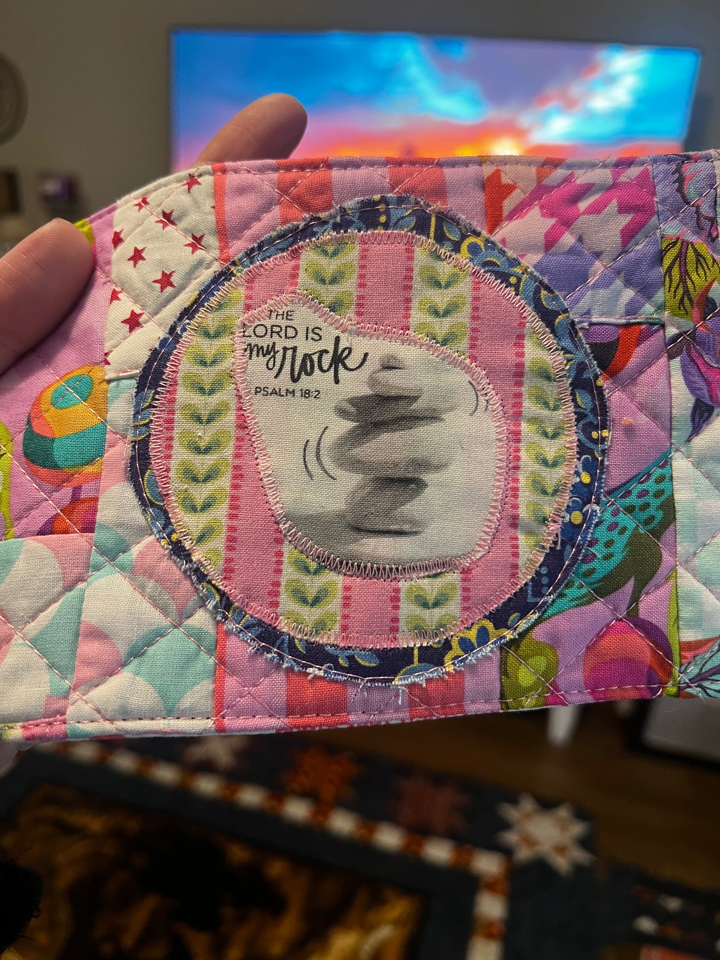 Tula Pink You ARE MY ROCK Scrappy Quilted Mug Rug Bible Verse