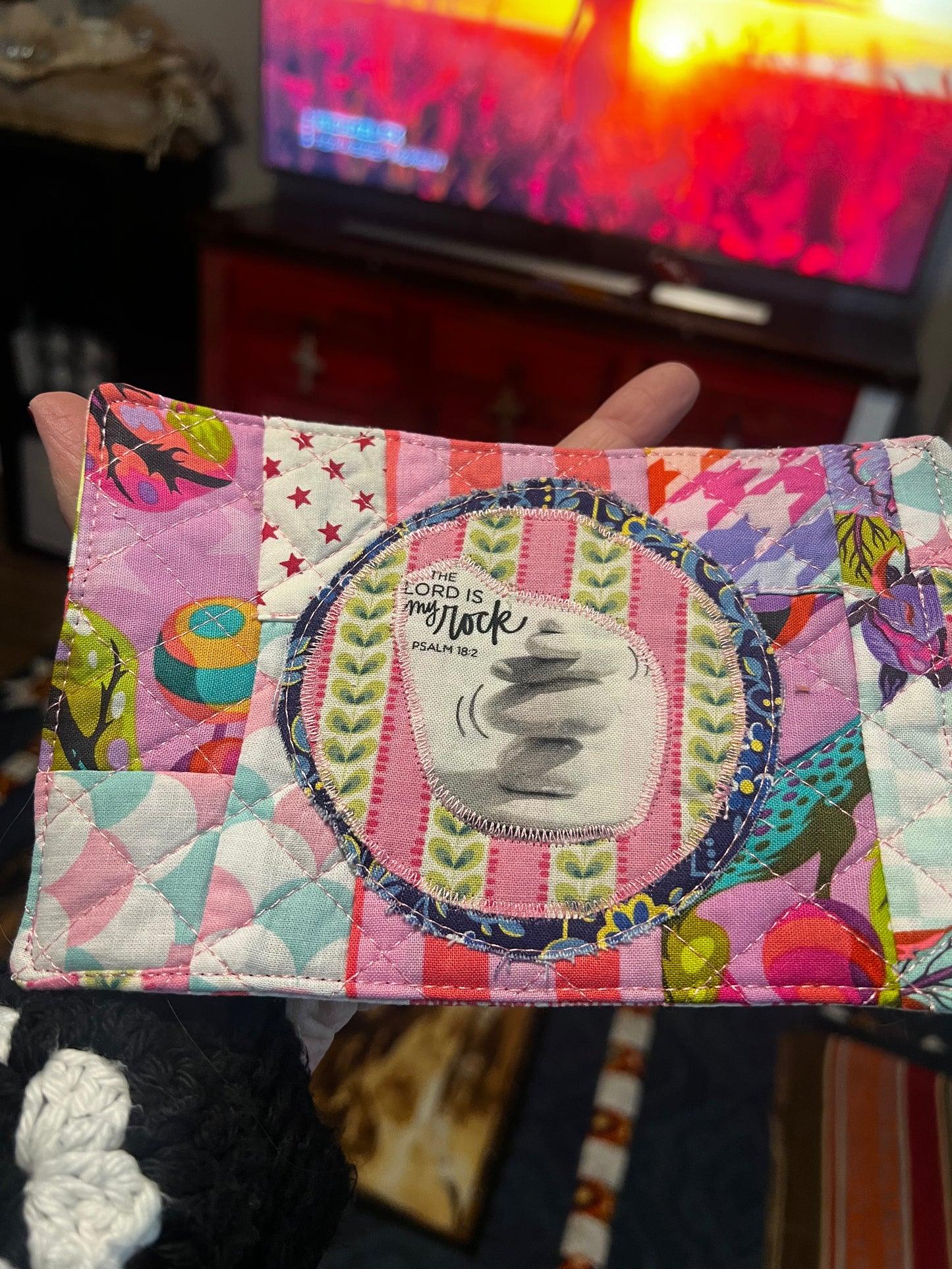 Tula Pink You ARE MY ROCK Scrappy Quilted Mug Rug Bible Verse