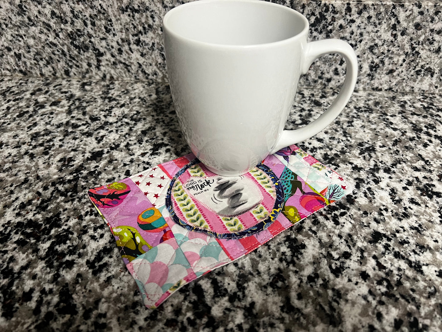 Tula Pink You ARE MY ROCK Scrappy Quilted Mug Rug Bible Verse