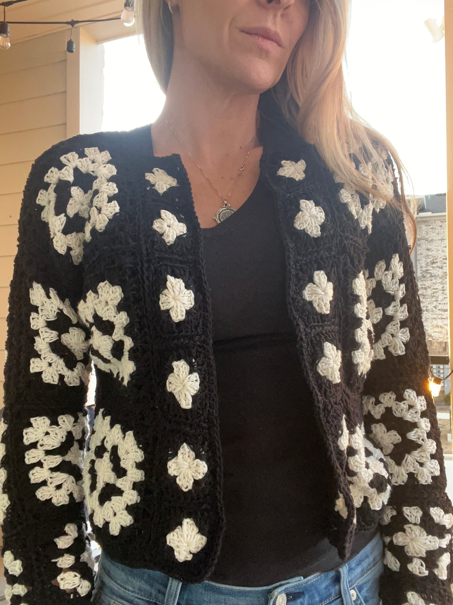 B&W Crochet Cardigan Yarn Kit Size Small Medium