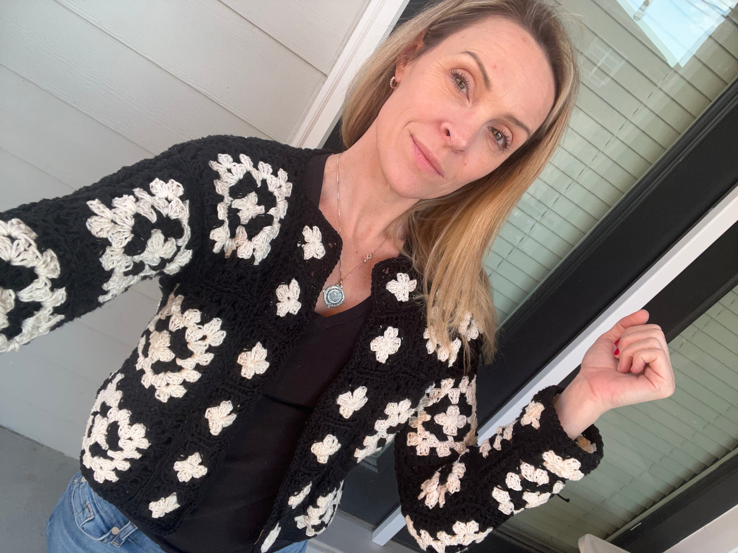 B&W Crochet Cardigan Yarn Kit Size Small Medium