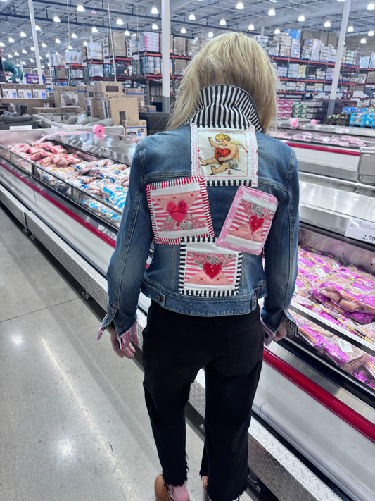 VALENTINE LOVE NOTES Appliqué Quilted Denim Jacket