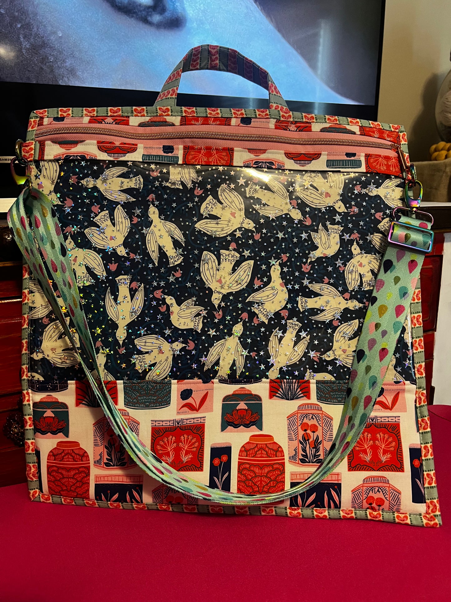 Jumbo Project Bag Endpaper and Tea Ruby Star Society