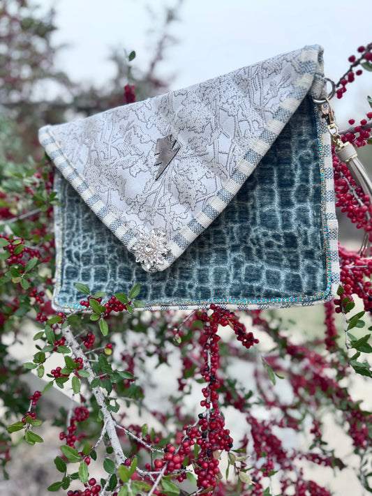 Envelope Purse FROZEN LIGHTNING Clutch in Silvery Blues and Whites