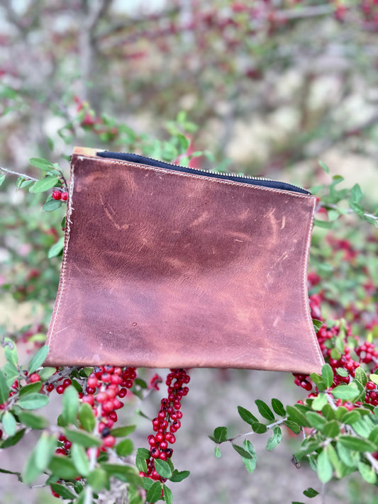 Brown Small Leather Zippered Bag