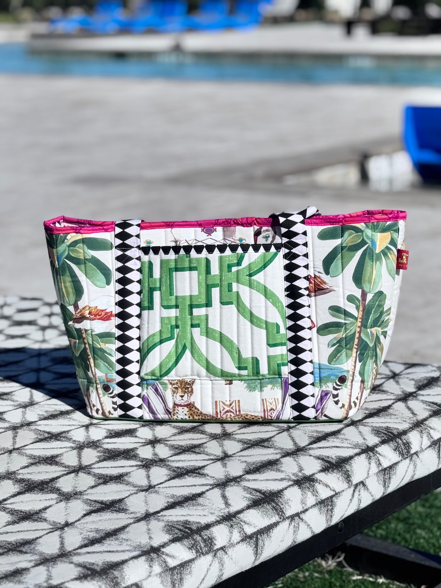 Beach Bag Big Tote Italian Leopard Chinoiserie