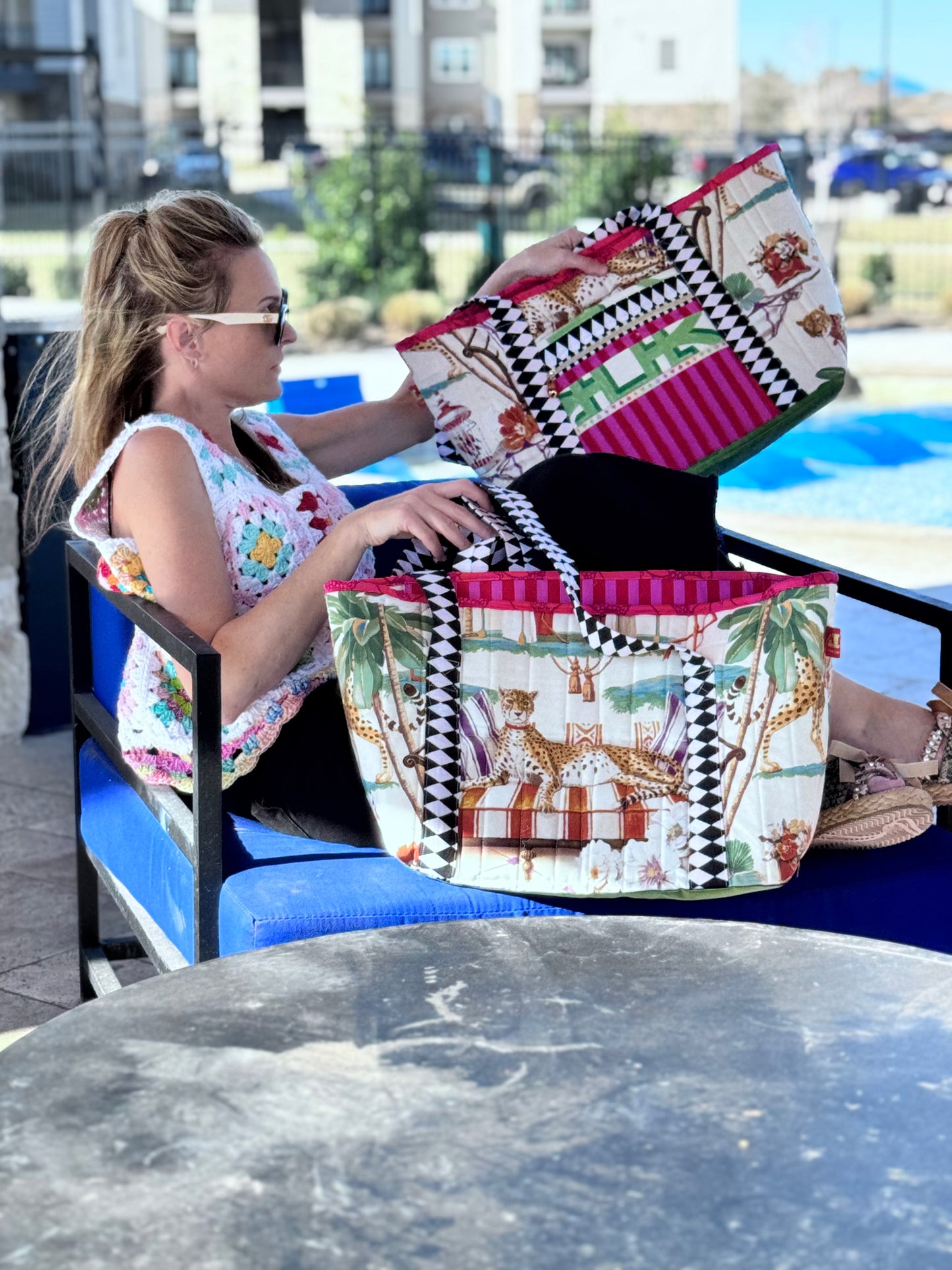 Beach Bag Big Tote Italian Leopard Chinoiserie