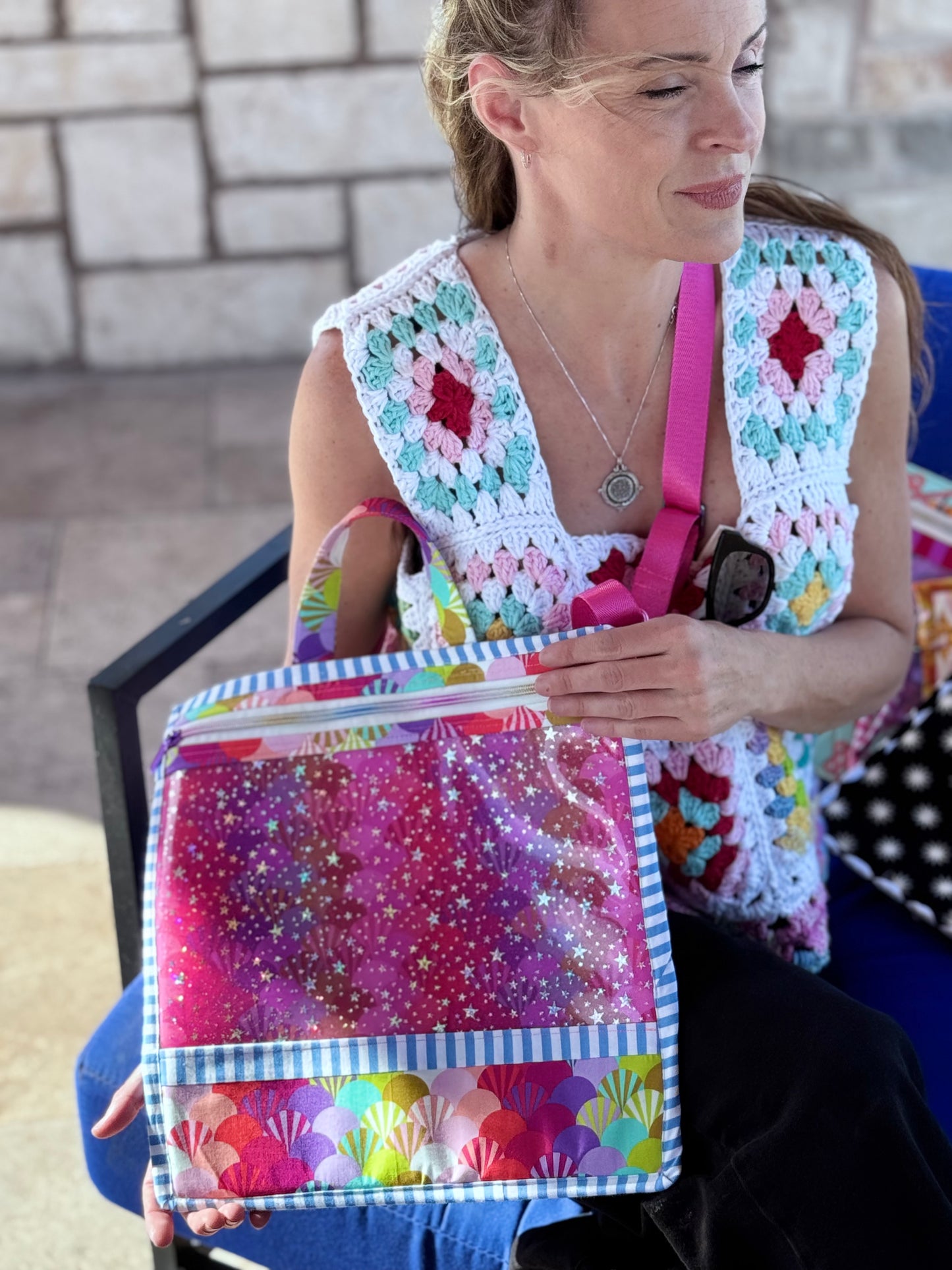 Large Project Bag Tula Pink Fans and Stars Crossbody