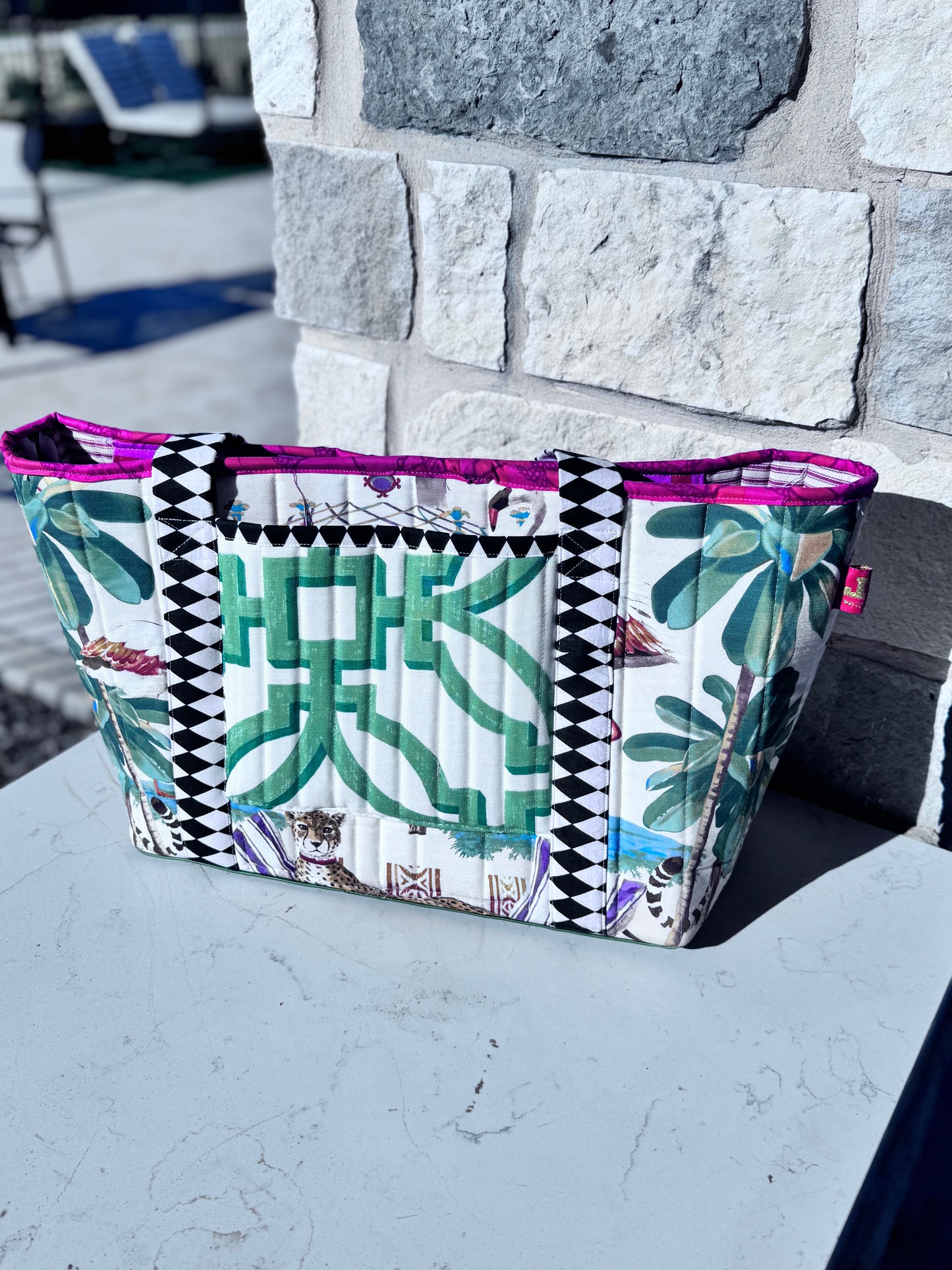 Beach Bag Big Tote Italian Leopard Chinoiserie