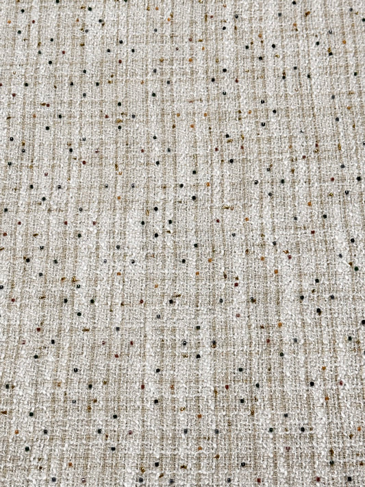 Cream Tweed MULTI COLOR CLEAR METALLIC BEADED Fabric