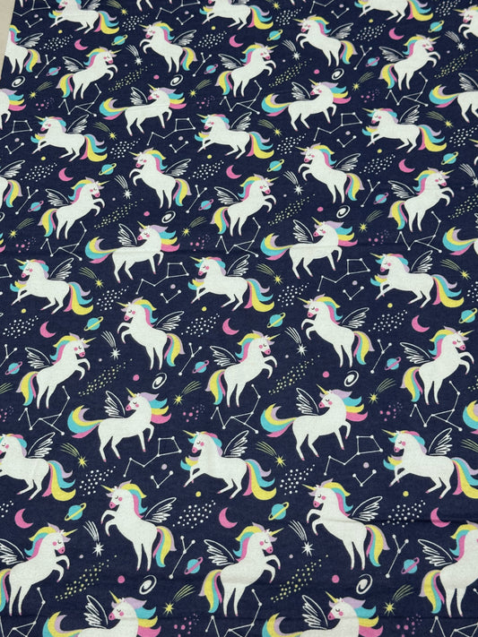 CELESTIAL UNICORNS ON BLUE flannel